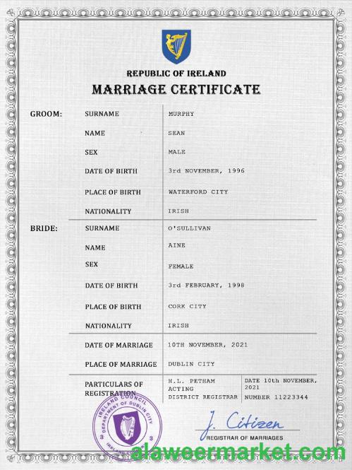 Ireland marriage certificate PSD template